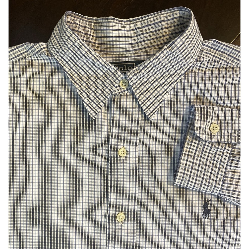 Polo Ralph Lauren Button Down Men Lg Blue Lowell Sport Check Shirt Preppy Office